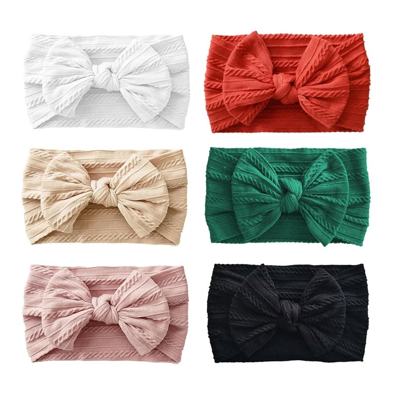 Fecawd 6PCS Baby Headbands, Girls Headbands with Bows, Soft Stretchy Nylon Hair Bands Hair Accessories for Newborn Infant Toddler - Image 1